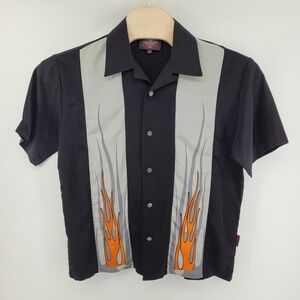 Dragonfly Roadhouse Mens Medium Short Sleeve‎ Button Up Shirt Flame Print Black